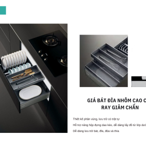 Giá Bát Đĩa Nhôm Cao Cấp, Ray Giảm Chấn