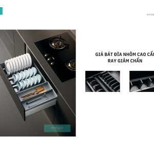 Giá Bát Đĩa Nhôm Cao Cấp, Ray Giảm Chấn (JG-WD)